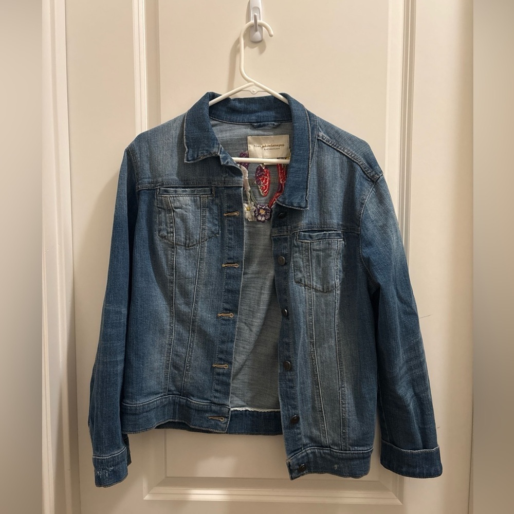 Anthropologie Pilcro XS Embroidered Denim Jacket AMORE Floral Boho Jean Jacket - Picture 2 of 8